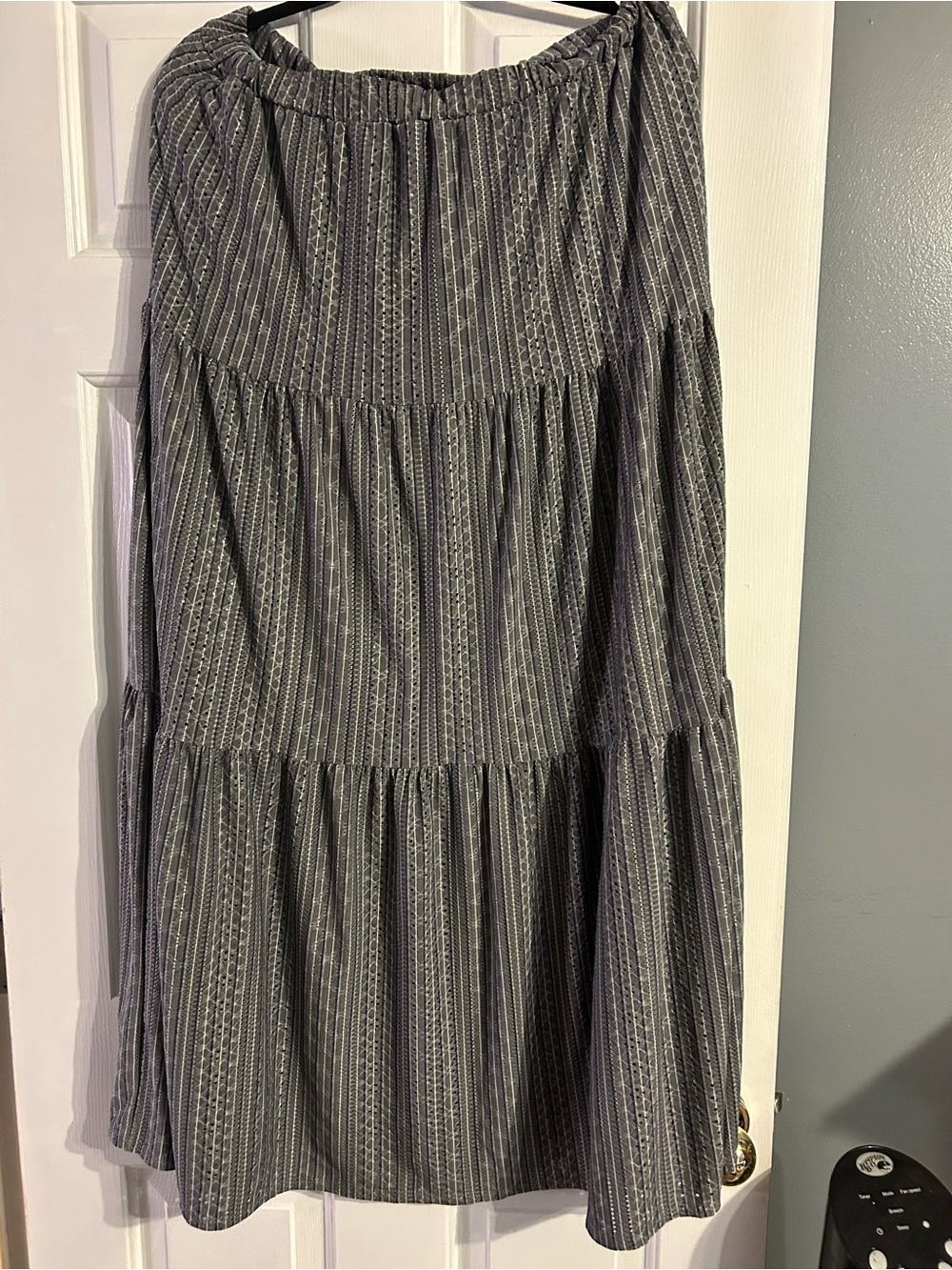 LuLaRoe Gray Striped Tiered Bobo Poppy Skirt